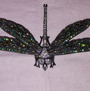 Sparkling Dragonfly Brooch with Green and Silver Accents Vintage Kenneth J Lane